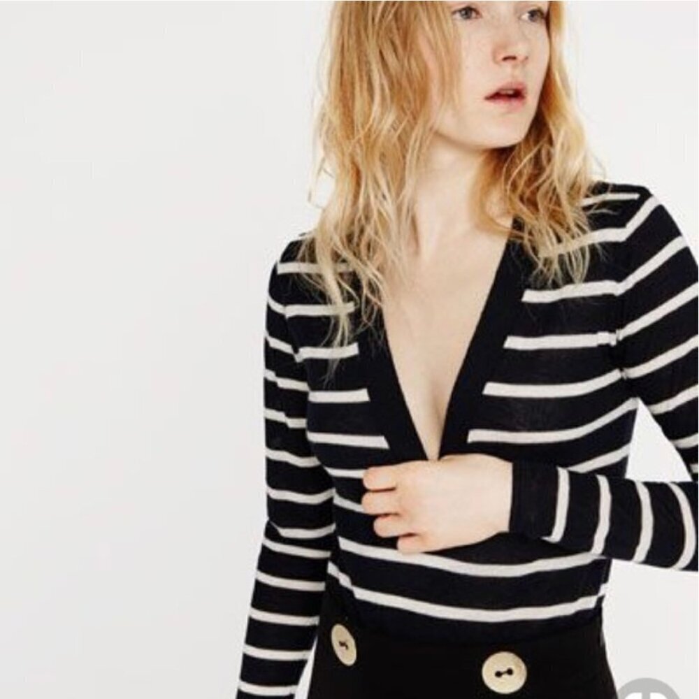 Zara Striped V-Neck Bodysuit SIZE Small NEW WITH TAG!